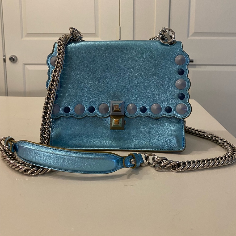 FENDI handbag - I KHAN 2018 - shiny light blue leather suede interior